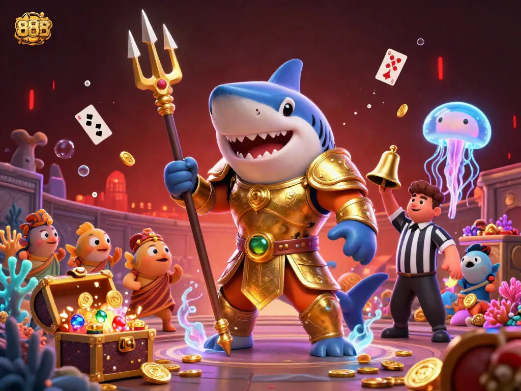 Experience thrilling gameplay with 88B as fierce tiger shark gladiators clash in an underwater colosseum.