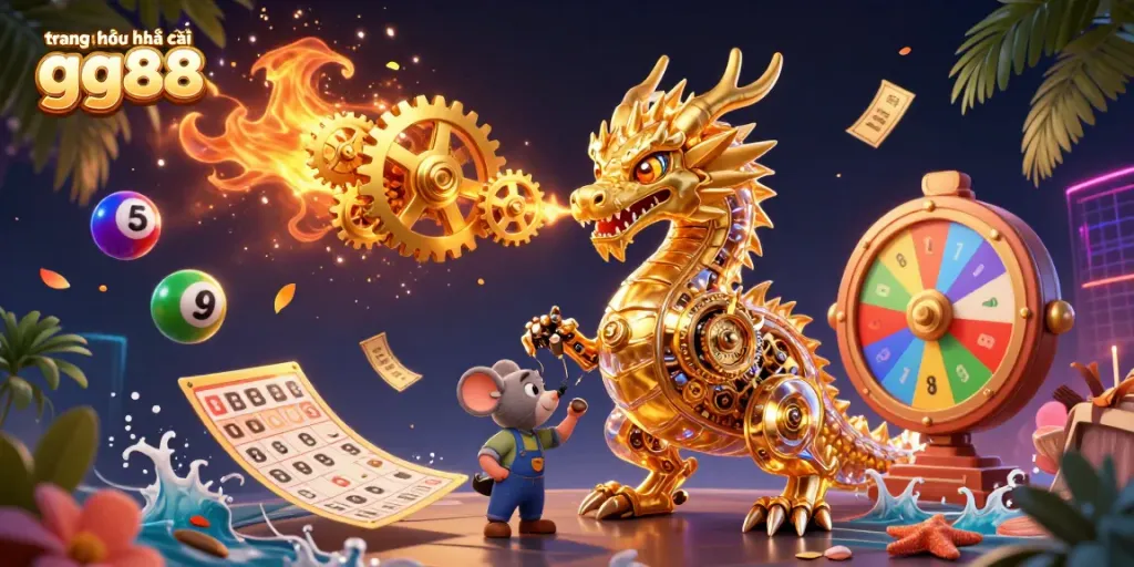 Experience the excitement of trang chủ nhà cái gg88 with vibrant gaming elements and a fantastical dragon.