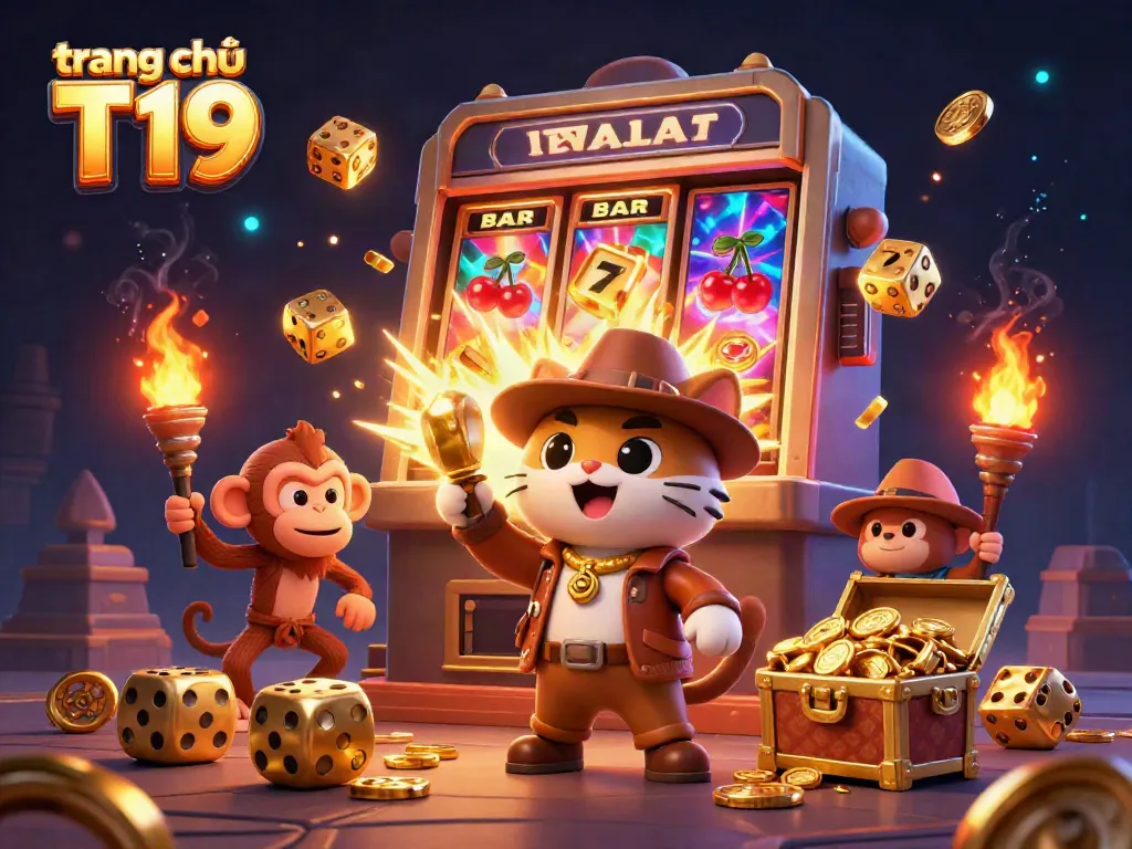 Experience the excitement of gaming at trang chủ T19 with this vibrant scene featuring a treasure-filled casino.