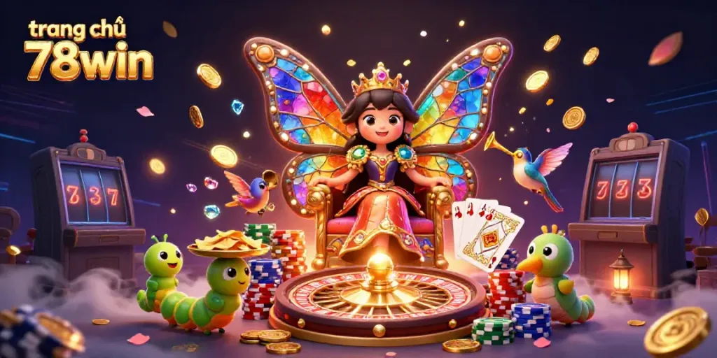 Engage with trang chủ 78win featuring a vibrant 3D scene of magical casino elements and characters.