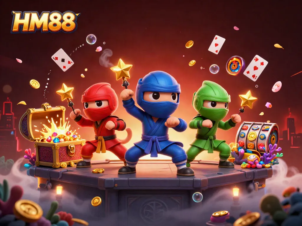 Experience thrilling gameplay with HM88's dynamic characters showcasing martial arts amidst casino-themed elements.