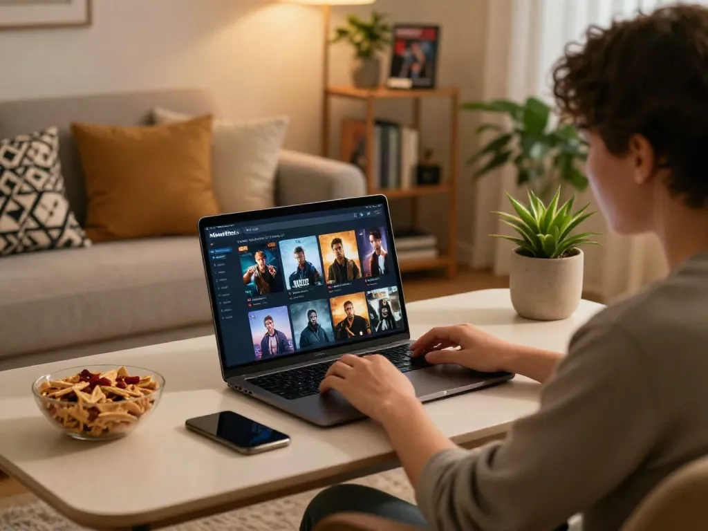 Enjoying the MovieBox for laptop in a cozy home office setup.