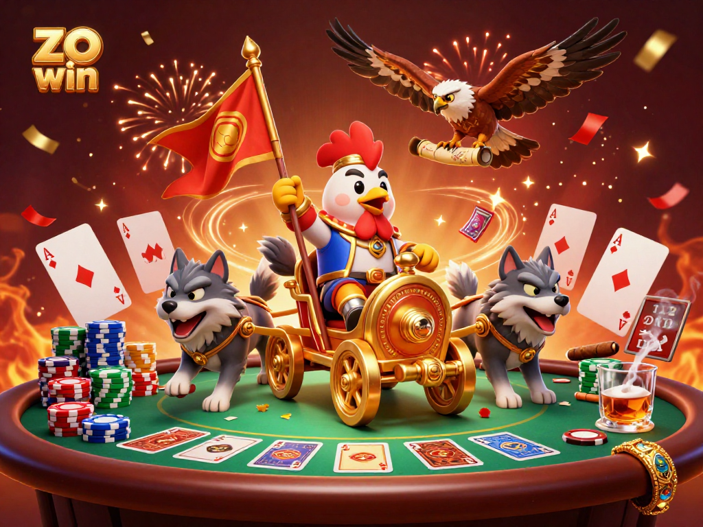 Experience the excitement of zo win with a dynamic 3D casino scene featuring poker action.