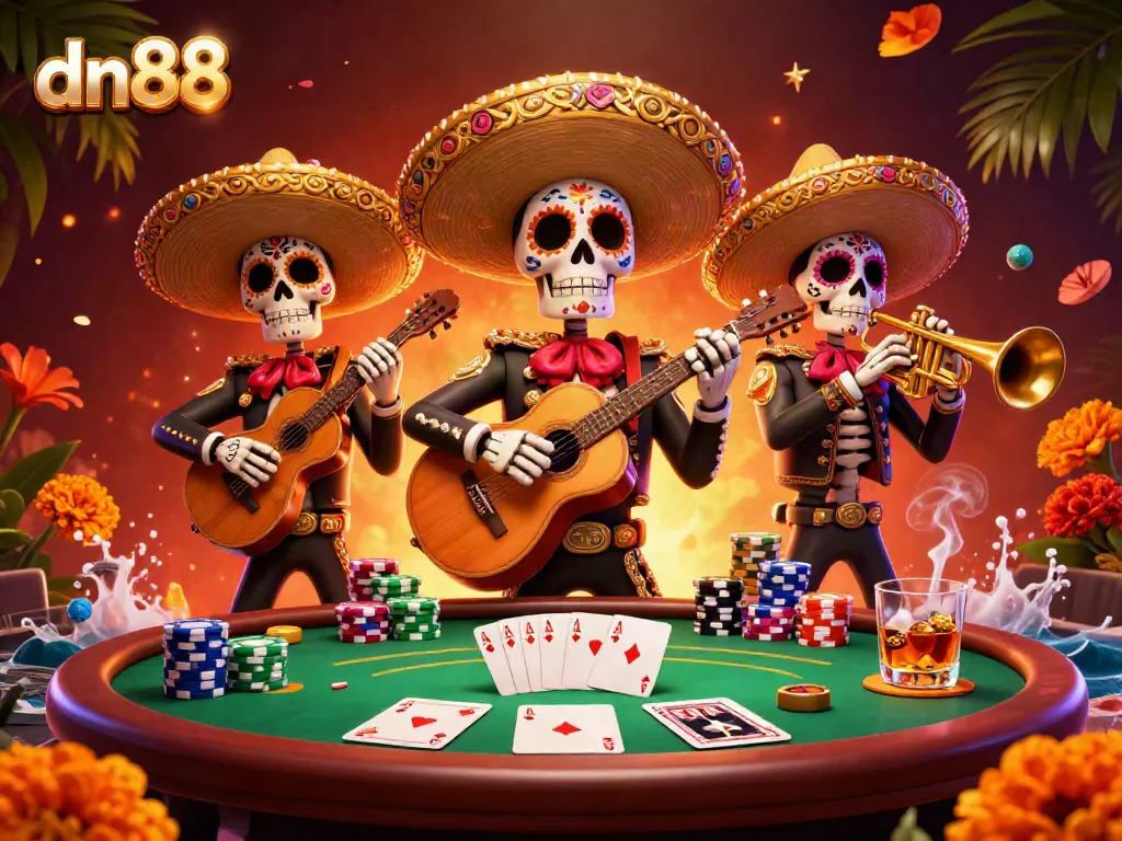 Engage in vibrant gameplay with dn88's characters at a lively poker table full of excitement.