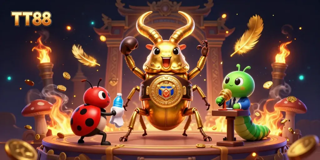 Win big at TT88 with a vibrant 3D illustration of fun characters and casino elements!