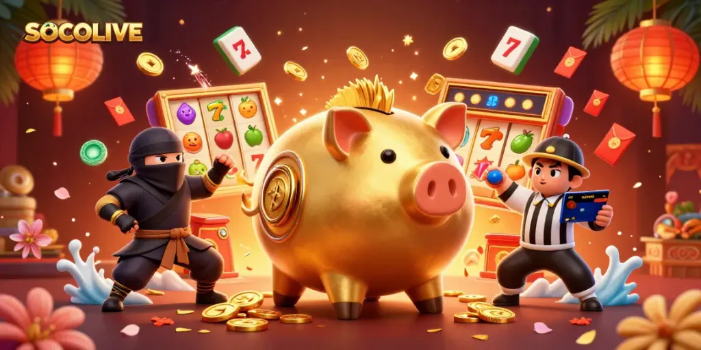 SOCOLIVE engages in thrilling casino action with a vibrant scene depicting a sumo wrestler and ninja competitors.