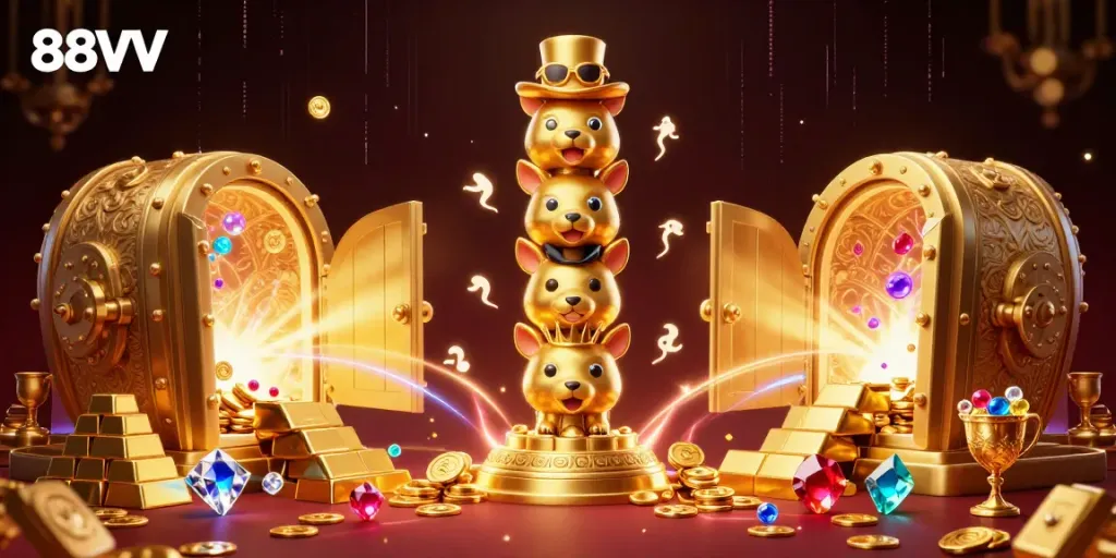 Engage with vibrant casino excitement at 88VV featuring a golden totem and treasure elements.