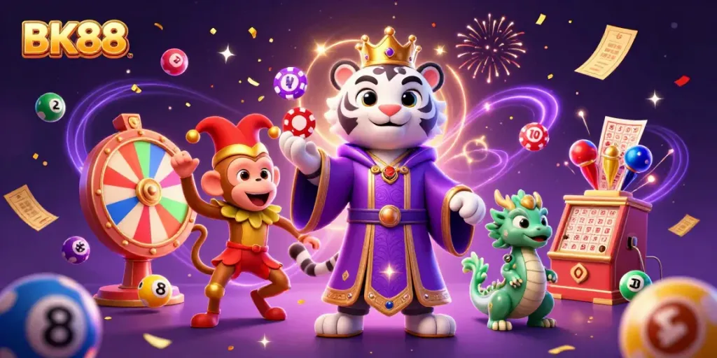 Experience excitement at BK88 casino with vibrant characters and dynamic gaming atmosphere.