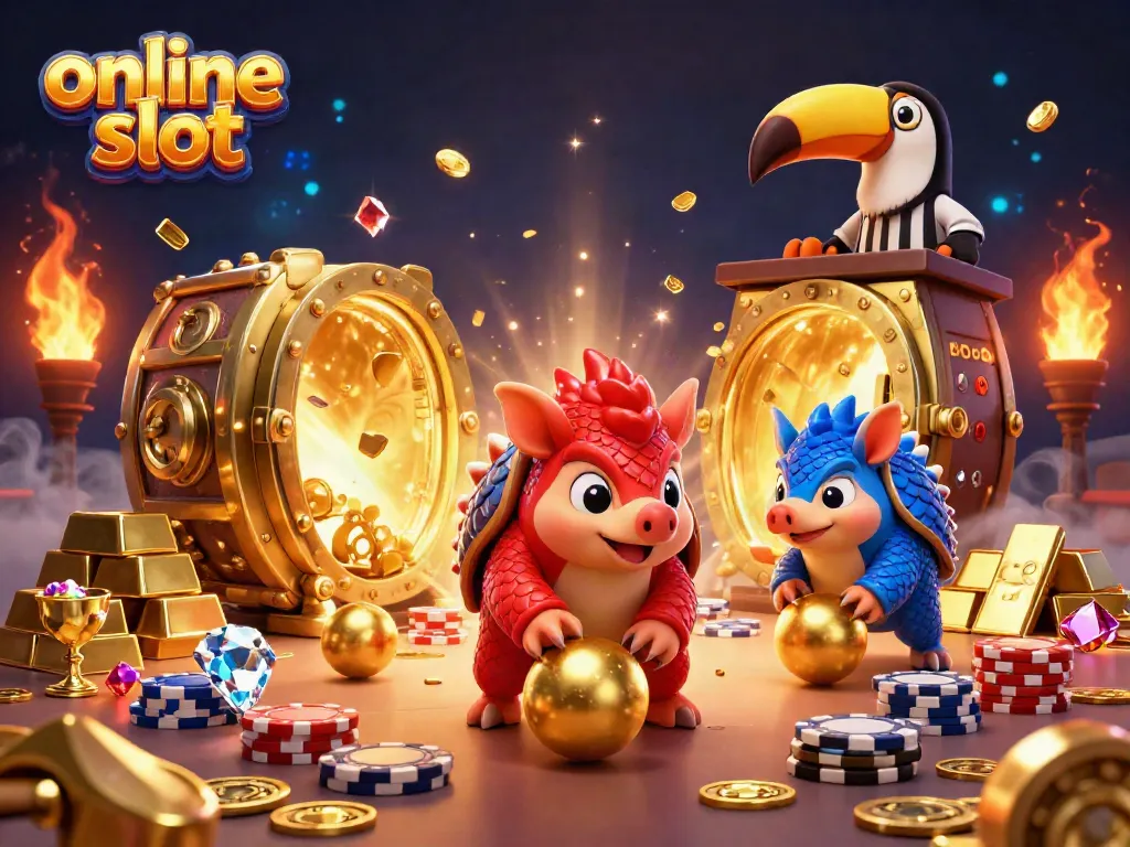 Experience fun and excitement with online slot gameplay featuring colorful pangolins, gold treasures, and dynamic casino elements.