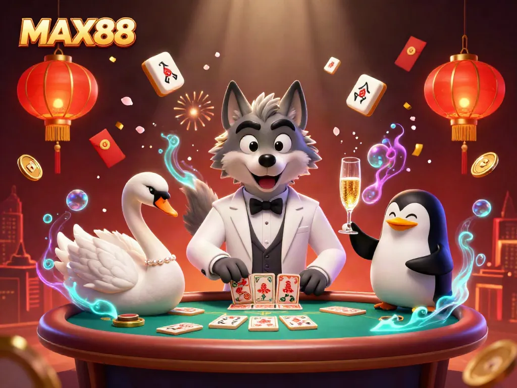 MAX88 charms players at a vibrant baccarat table with fun casino elements and a dynamic atmosphere.