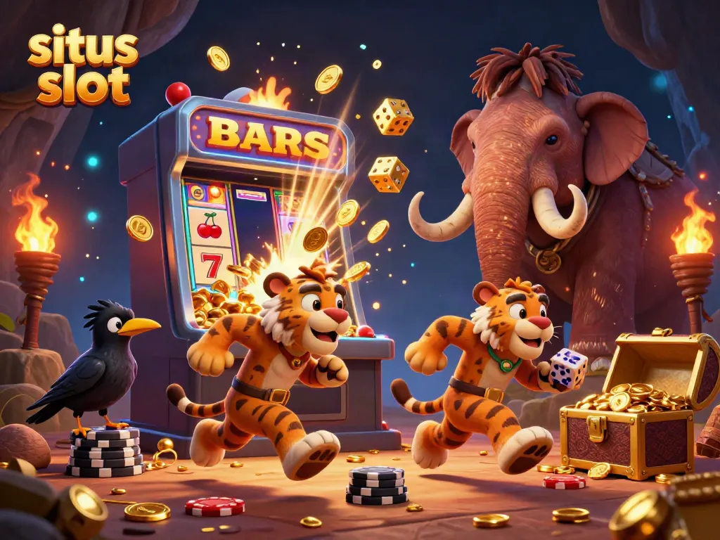 Experience the excitement of situs slot with thrilling jackpots from a prehistoric casino scene.